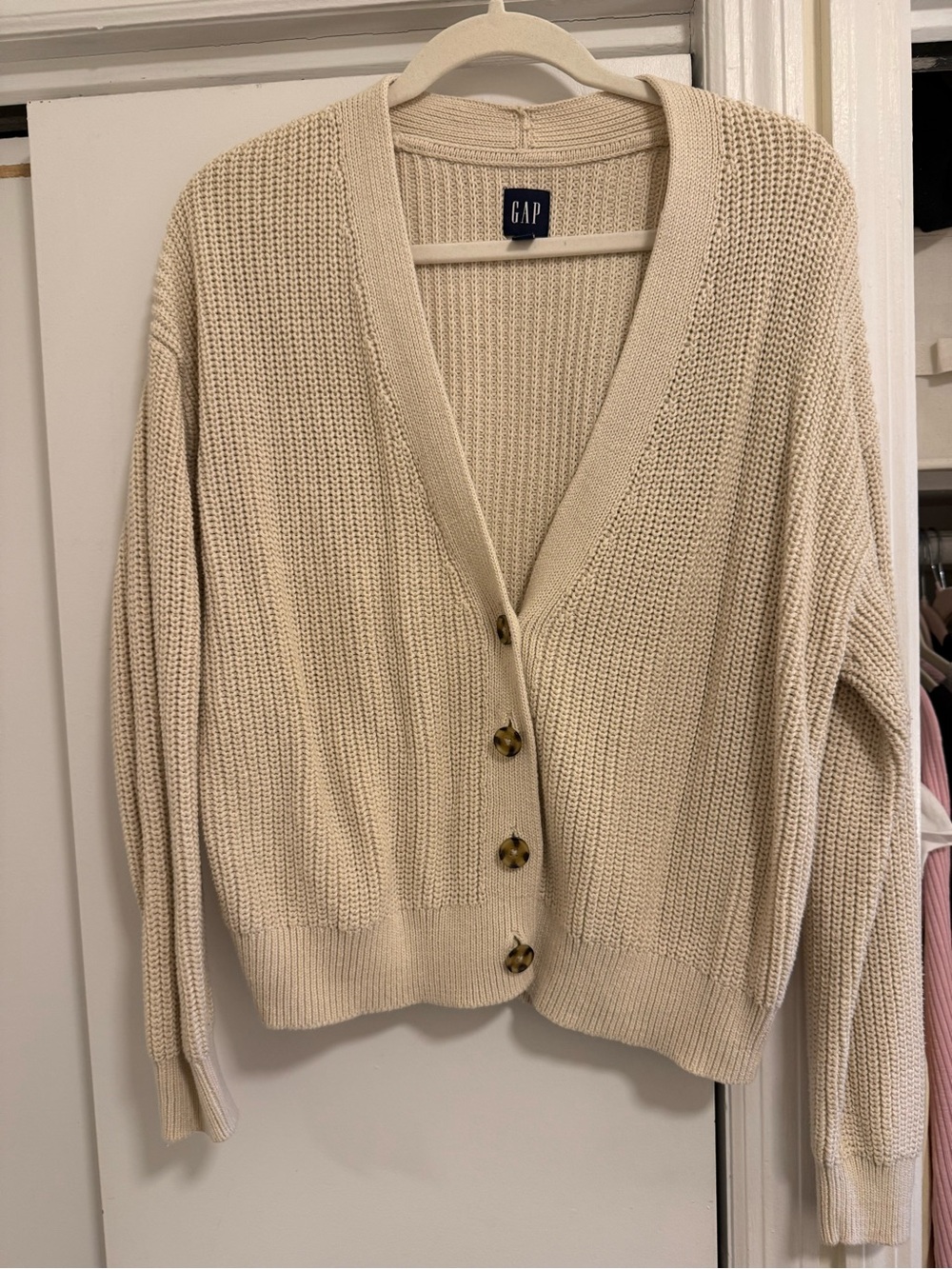 GAP Cream Chunky Knit Button-Down Cardigan